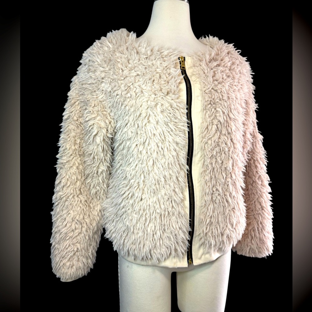 Weston Ivory Cream Women’s Fur Jacket | Fuzzy Shag Sherpa Coat | Large